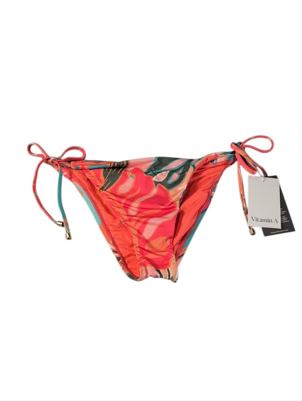 Vitamin A Tropical Orange Print Bikini Bottom with Side Ties Size Medium